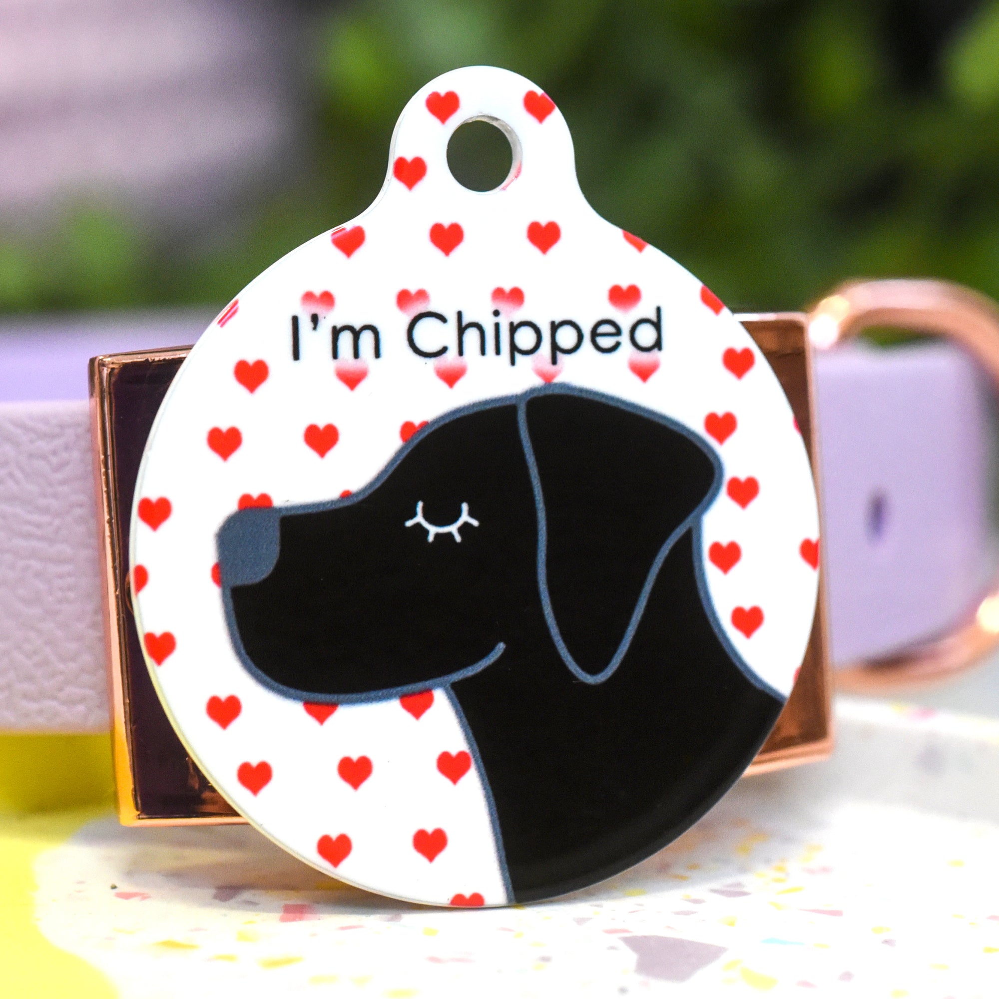 Personalised Labrador Dog Tag - Red Hearts