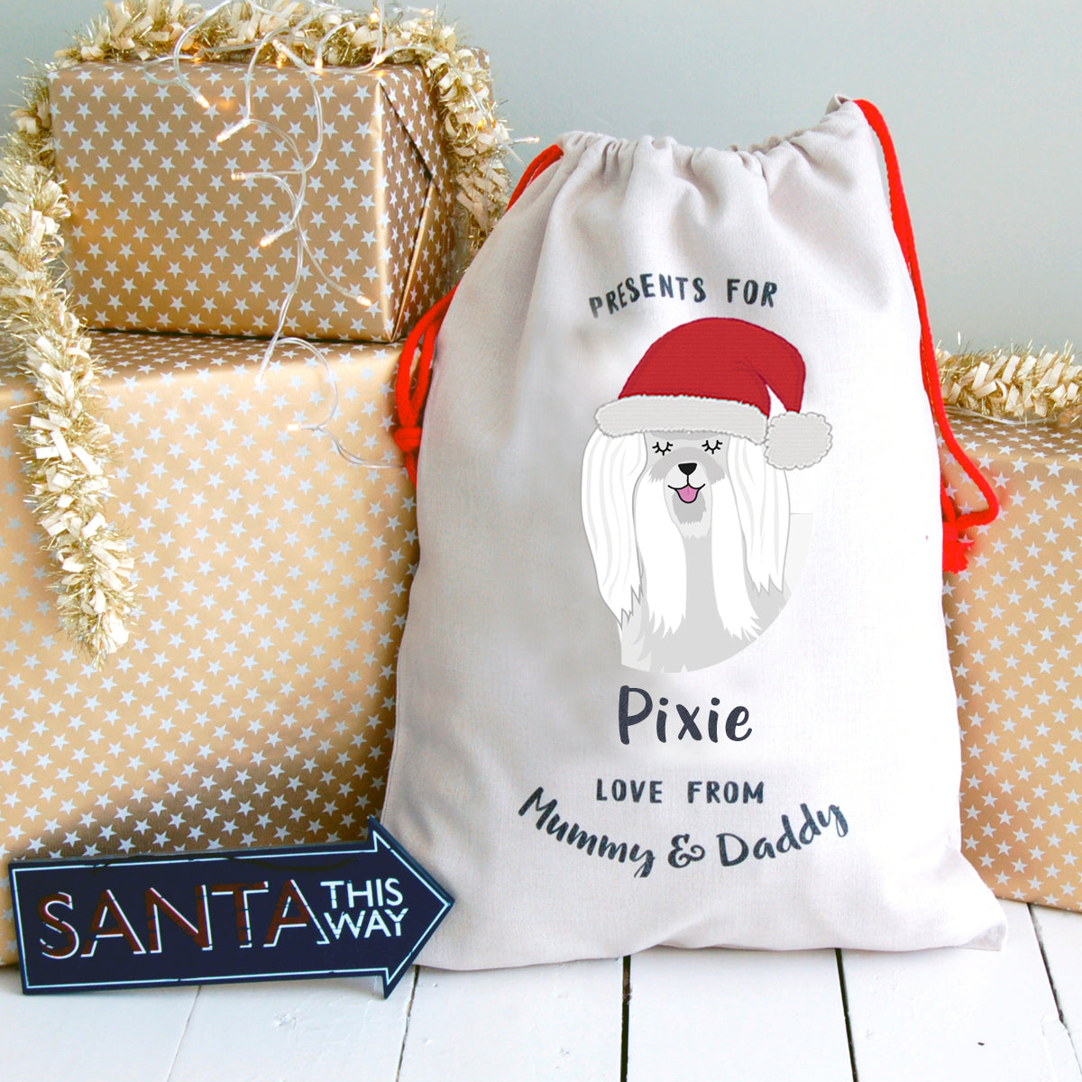 Maltese Terrier Personalised Christmas Present Sack