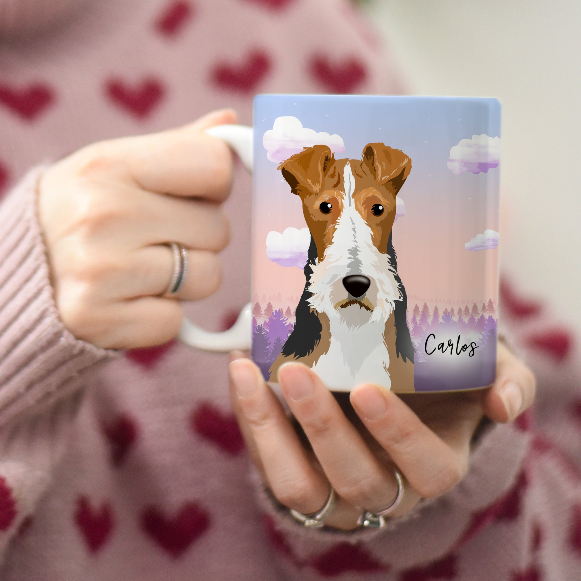 Personalised Cute Dog Illustrated Mug - Misty Morning Forest Collection