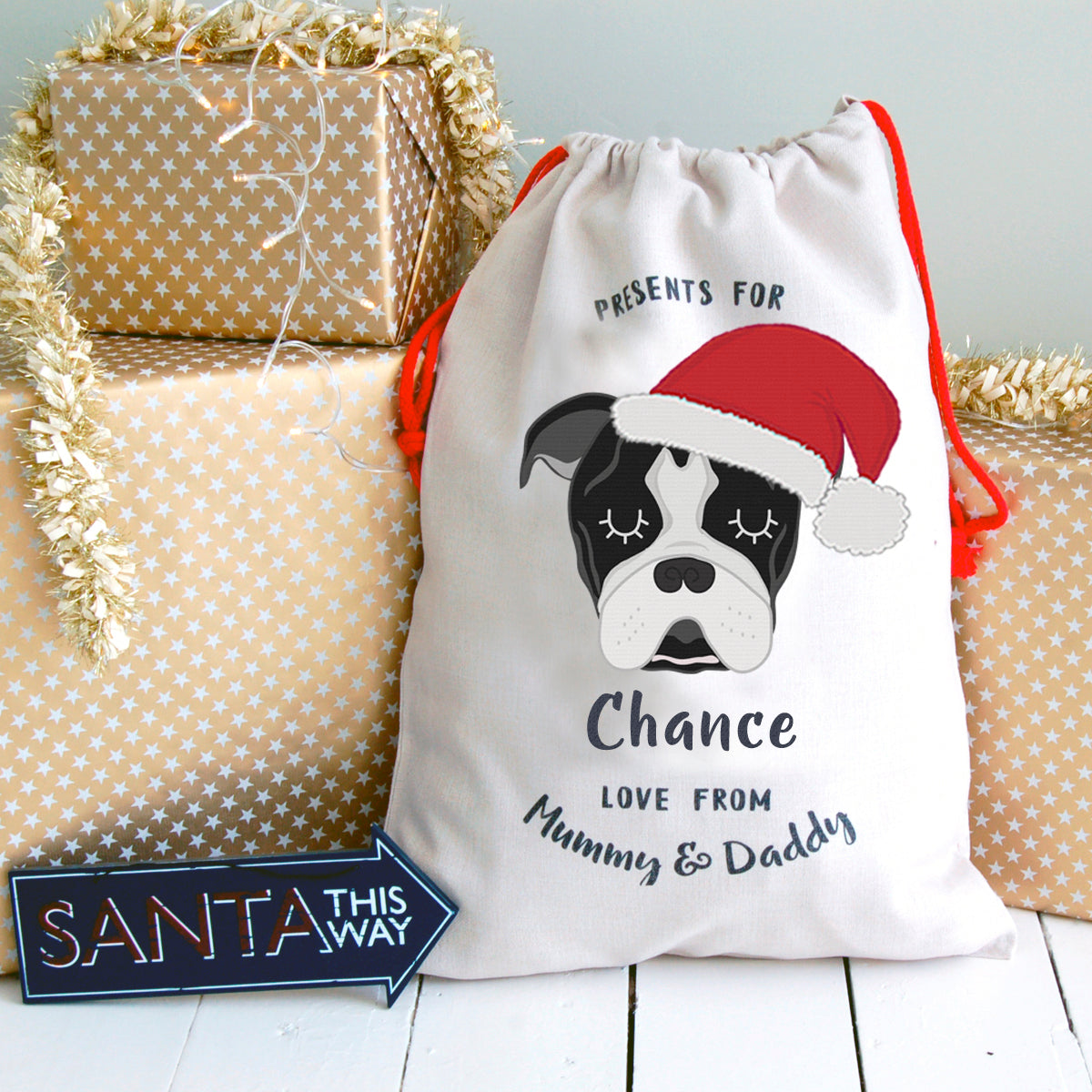 Olde Tyme Bulldog Personalised Christmas Present Sack