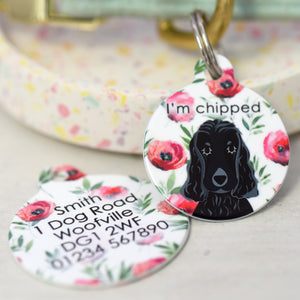 Personalised Dog Tag - Red Flowers