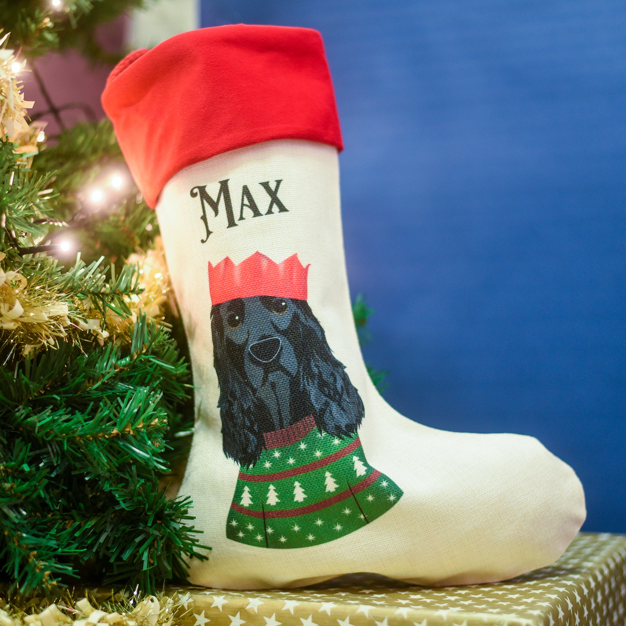Personalised Party Dog Christmas Present Stocking