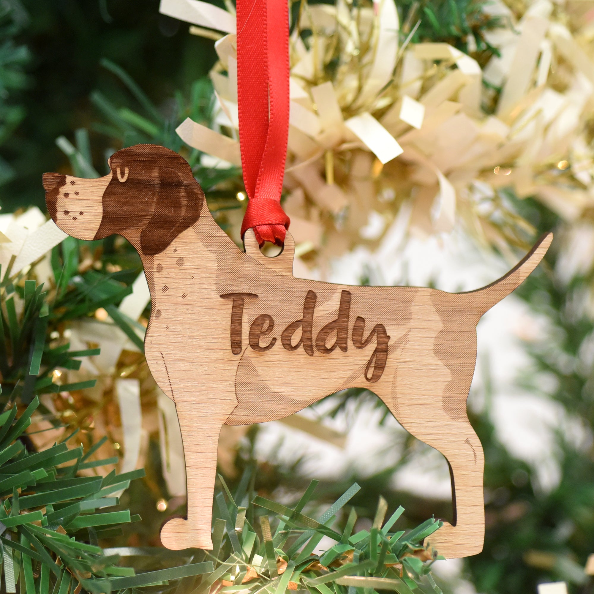 English Pointer Personalised Wooden Christmas Decoration