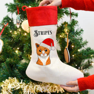 Personalised Santa Cat Christmas Present Stocking