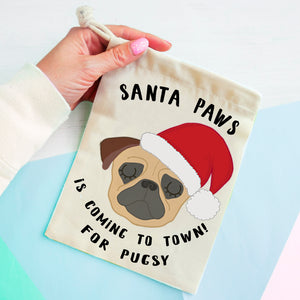 Pug Christmas Treat Present Bag  - Hoobynoo - Personalised Pet Tags and Gifts