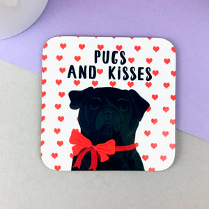 Pugs & Kisses Pug Coaster  - Hoobynoo - Personalised Pet Tags and Gifts
