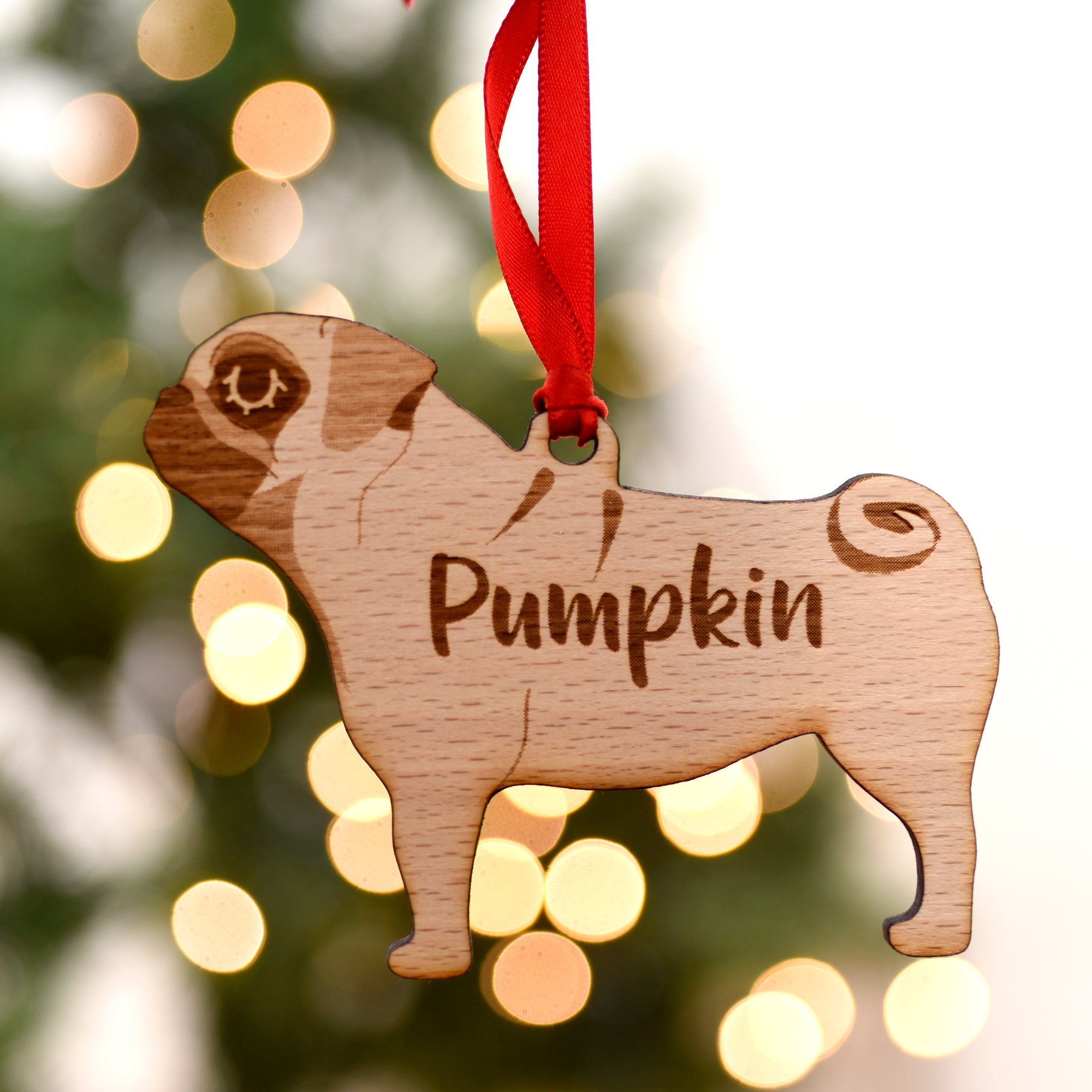 Pug Personalised Wooden Christmas Decoration