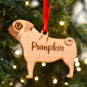Pug Personalised Wooden Christmas Decoration