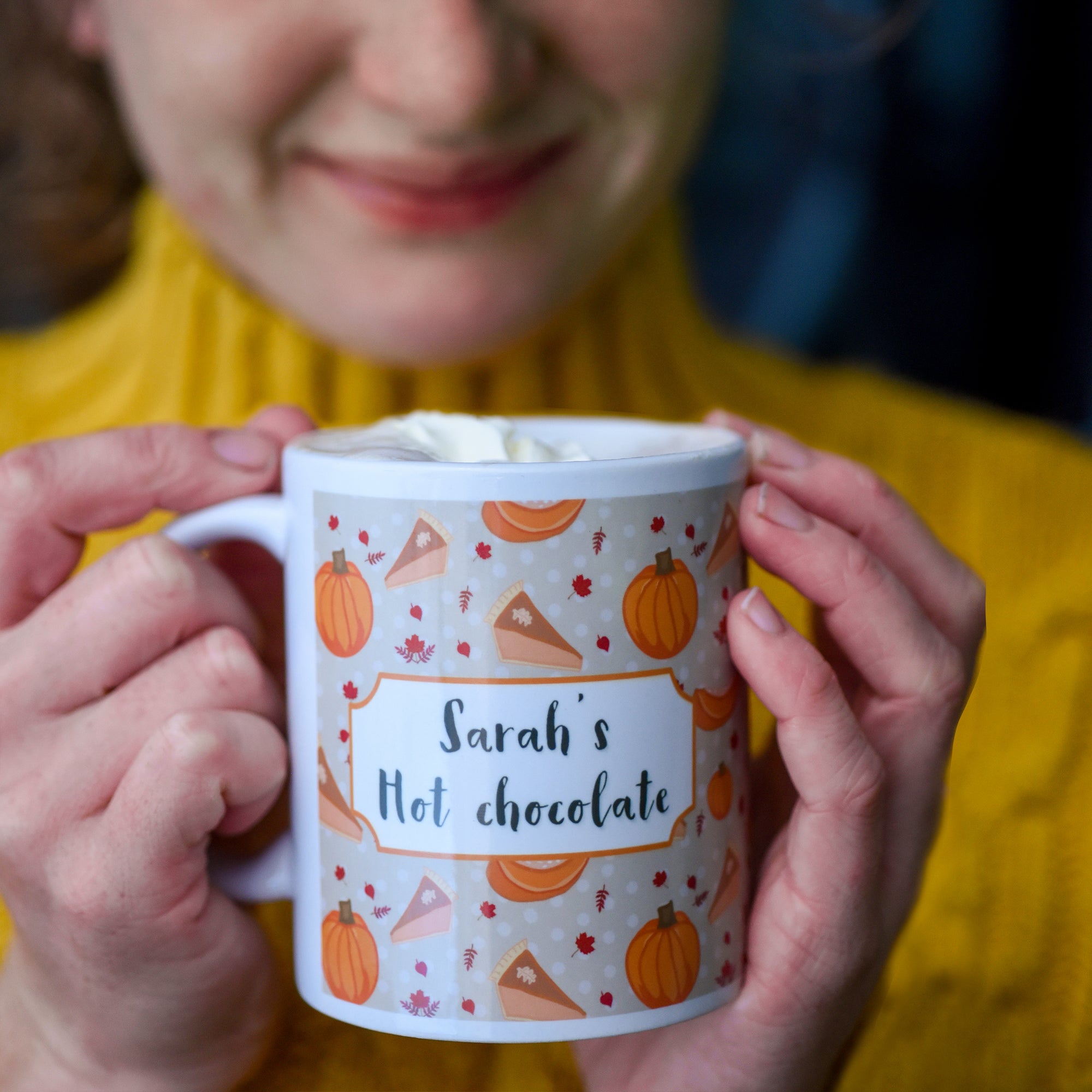 Personalised Hot Chocolate Mug - Pumpkin Pie Design