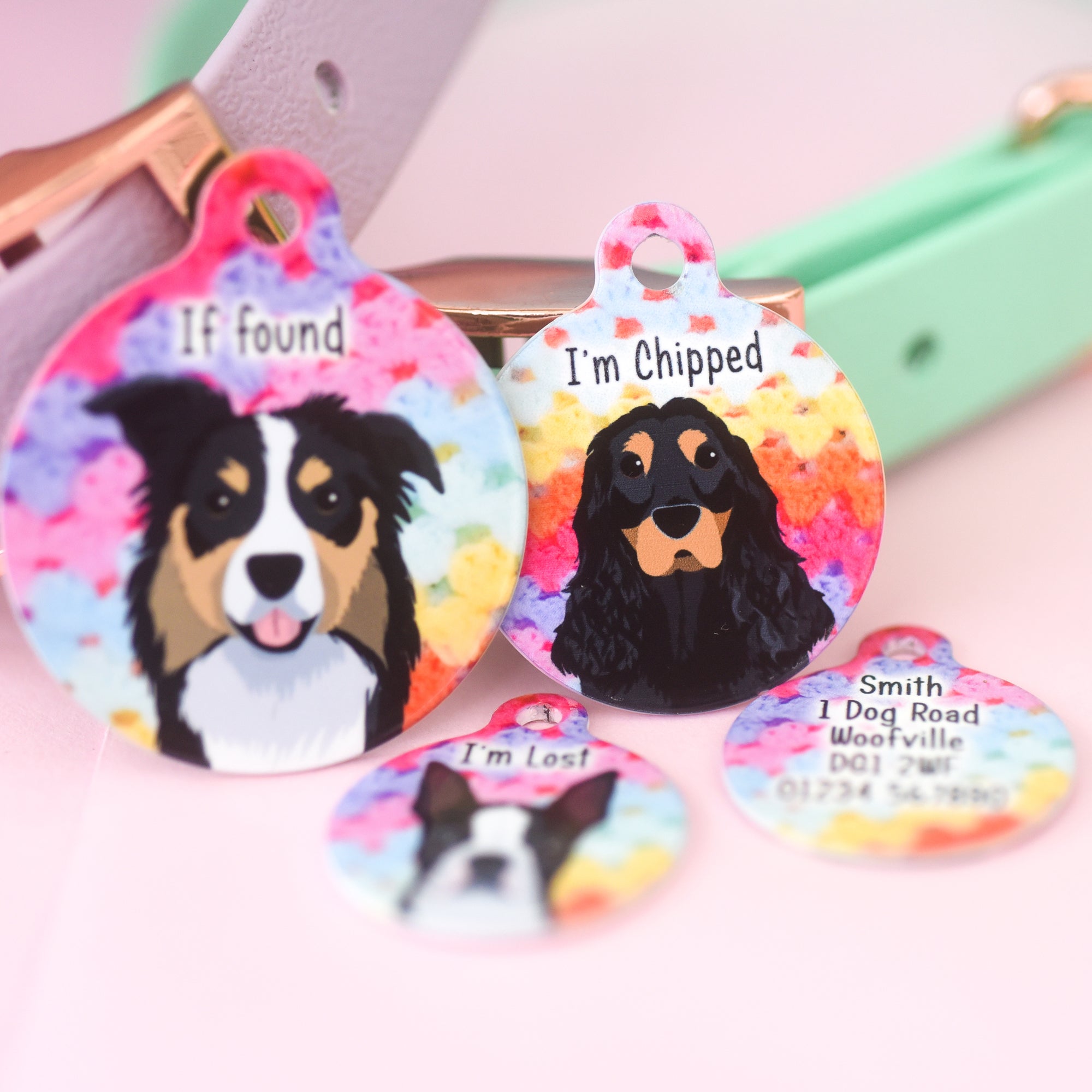 Dog Tag Personalised - Rainbow Crochet Realistic Illustrations
