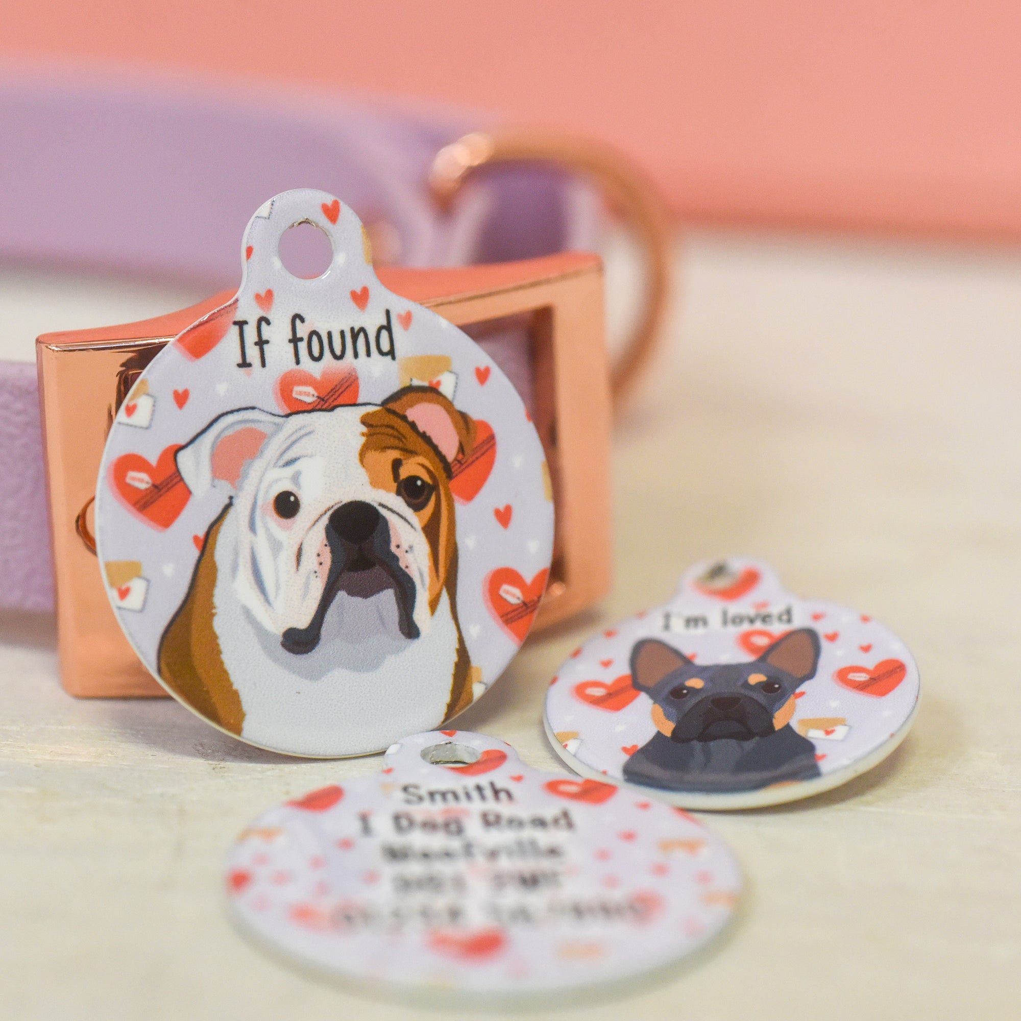 Dog ID Tag Personalised - Love Hearts