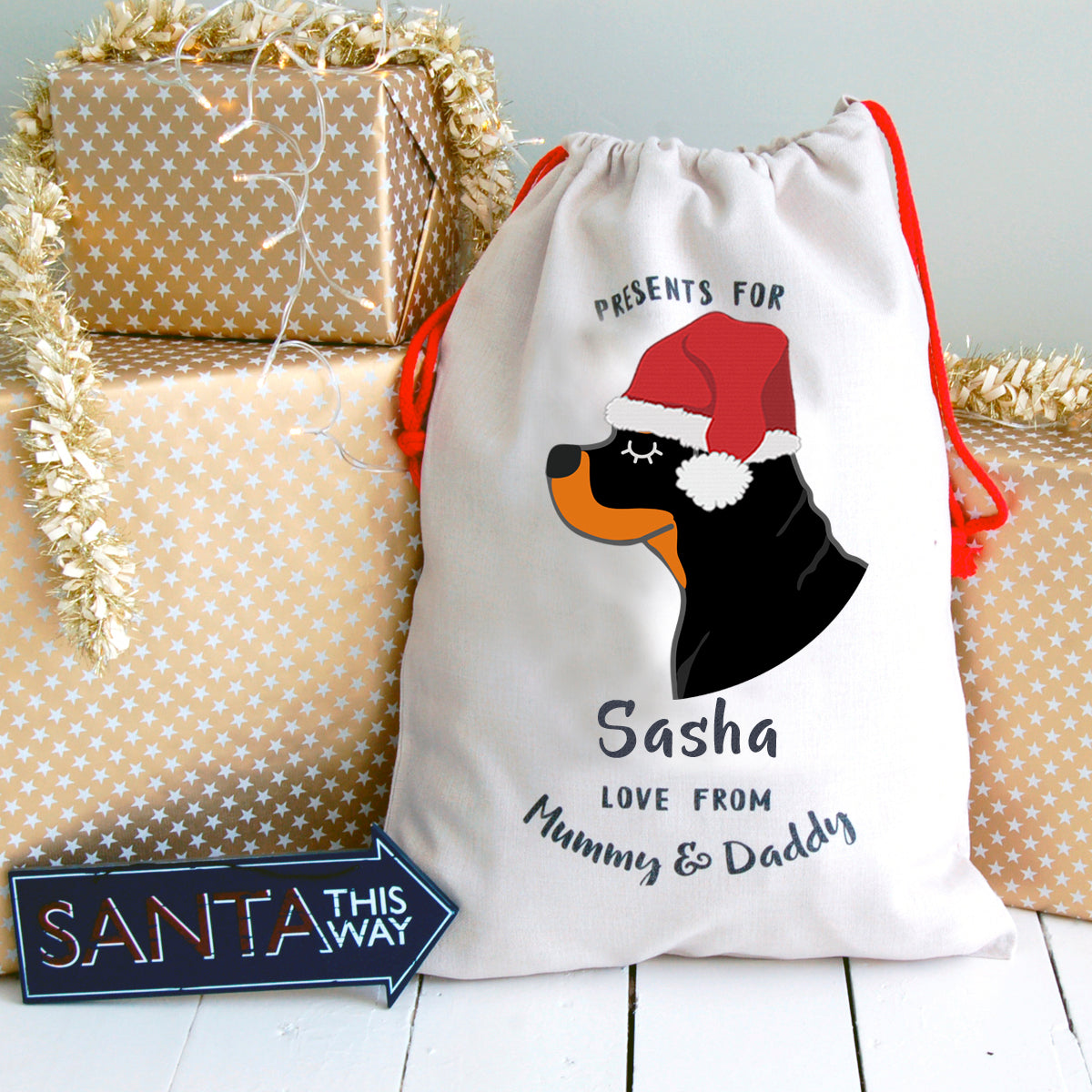 Rottweiler Personalised Christmas Present Sack