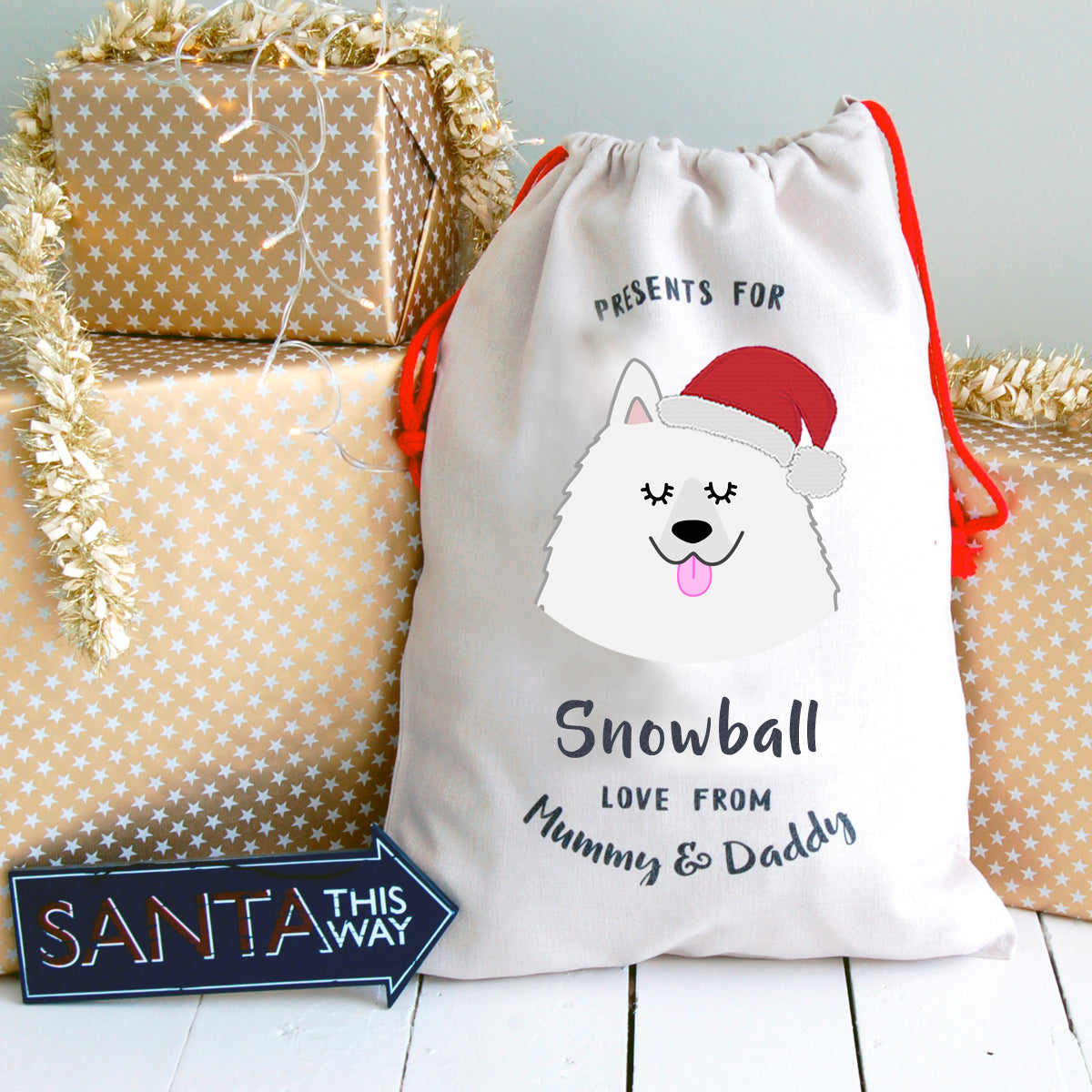 Samoyed Personalised Christmas Present Sack
