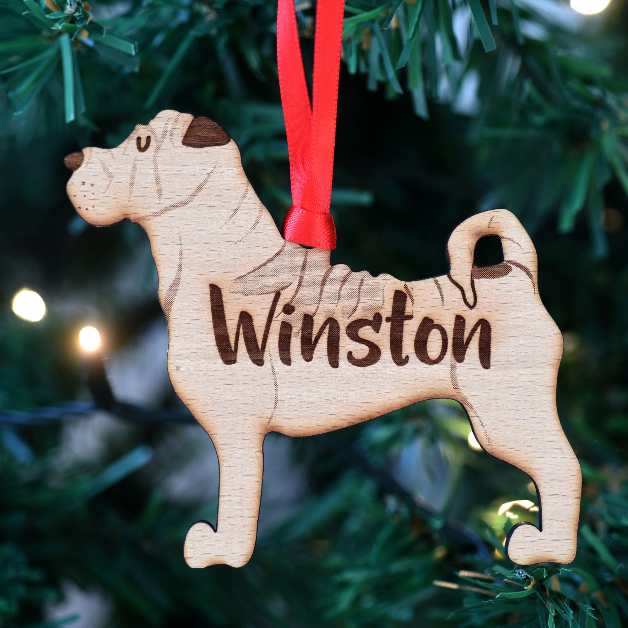 Dog Christmas Decoration - Shar Pei - Solid Wood