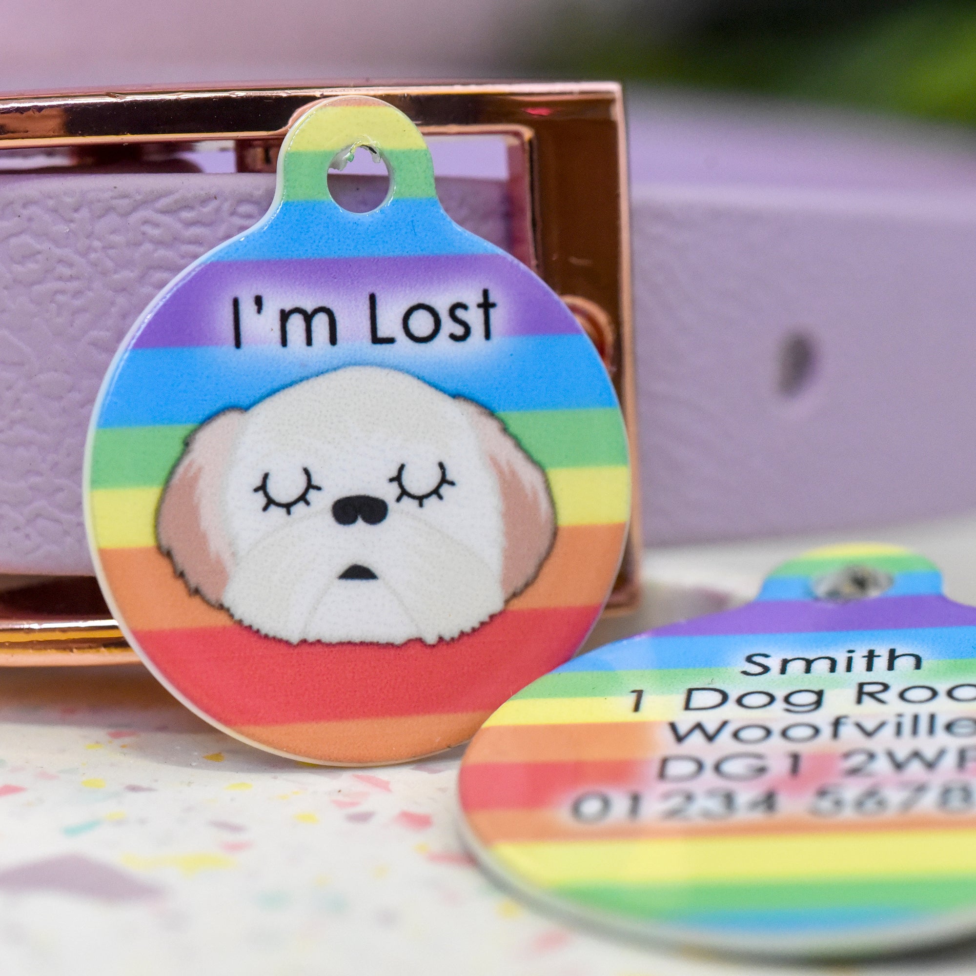 Shih Tzu  Personalised Dog Tag - Rainbow