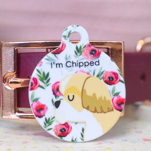 Shih Tzu  Personalised Dog Tag - Red Flowers