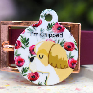 Shih Tzu  Personalised Dog Tag - Red Flowers