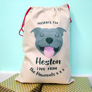 Staffordshire Bull Terrier Christmas Sack  - Hoobynoo - Personalised Pet Tags and Gifts