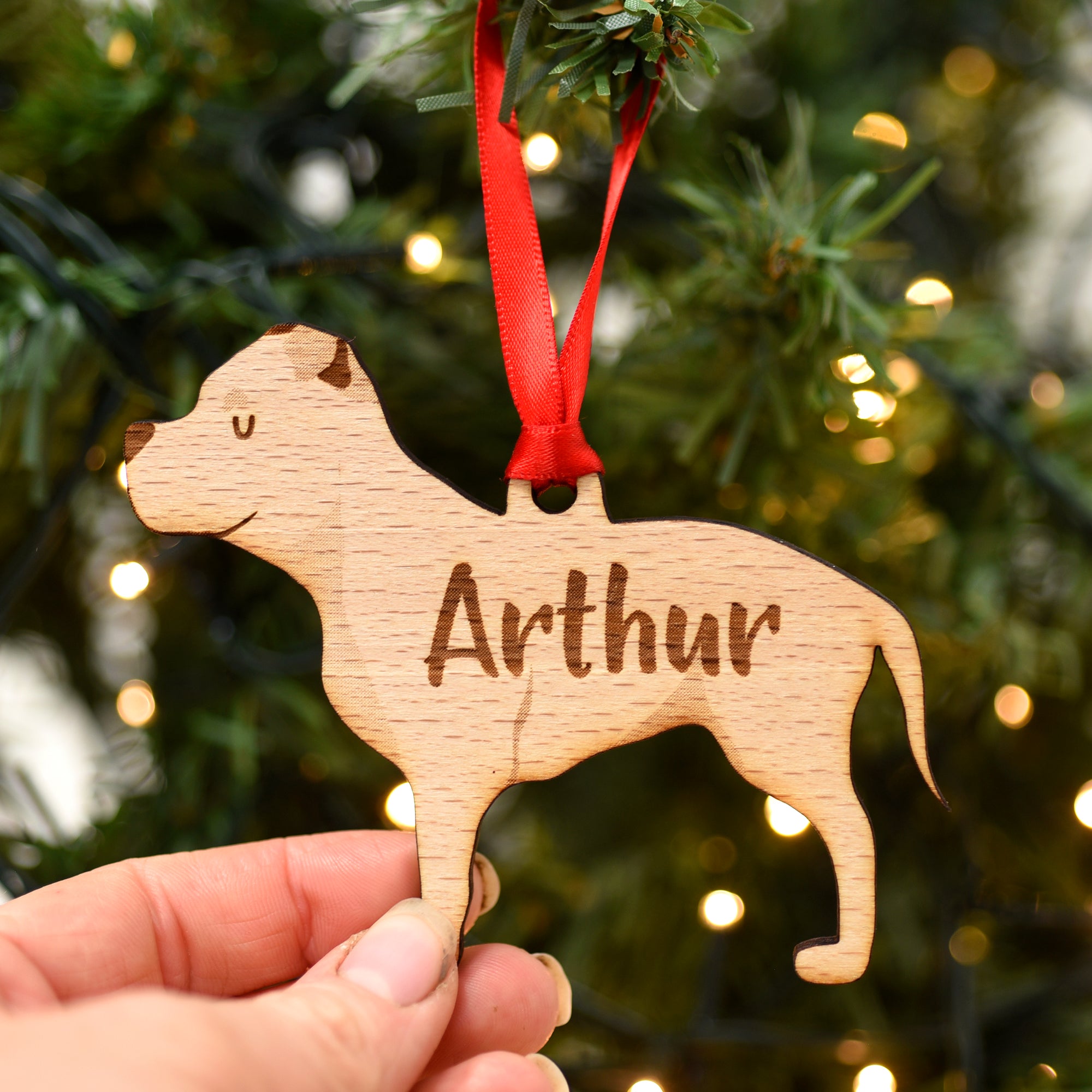 Staffordshire Bull Terrier Personalised Wooden Christmas Decoration