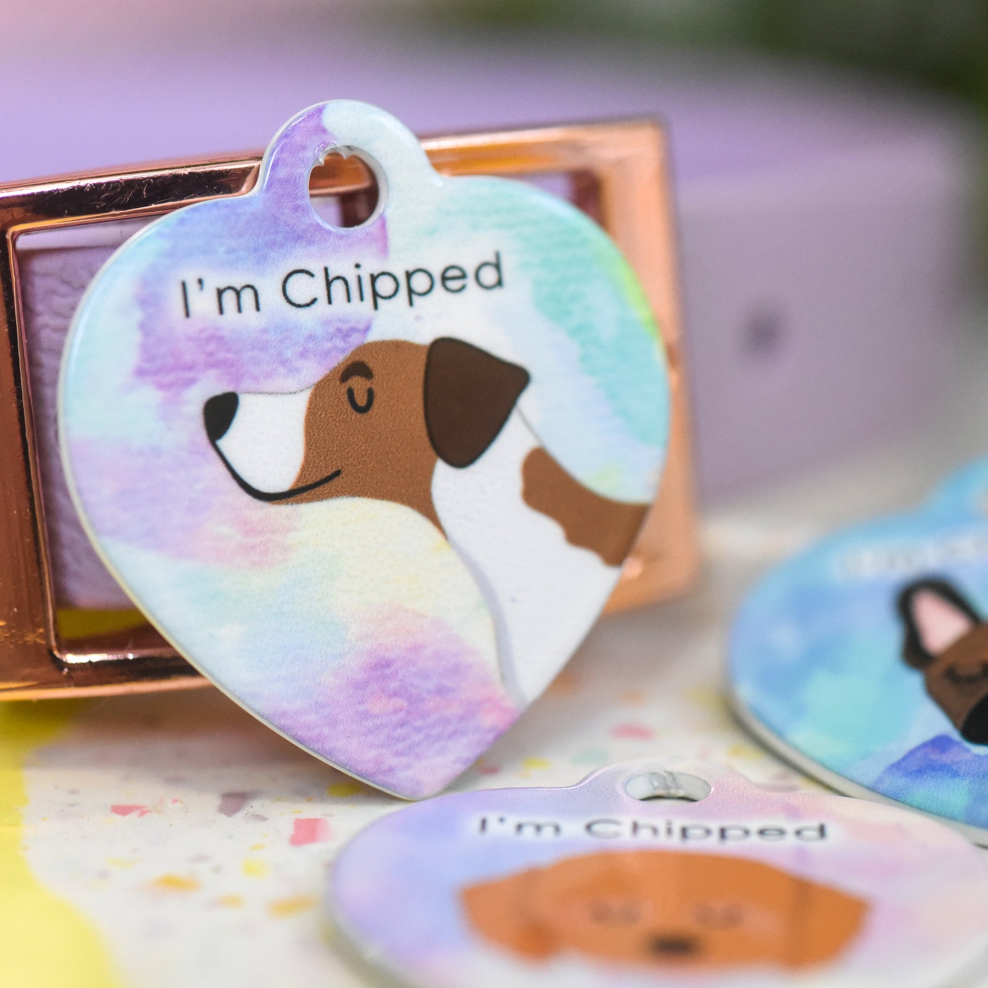 Dog Tag Personalised- Watercolour HEART